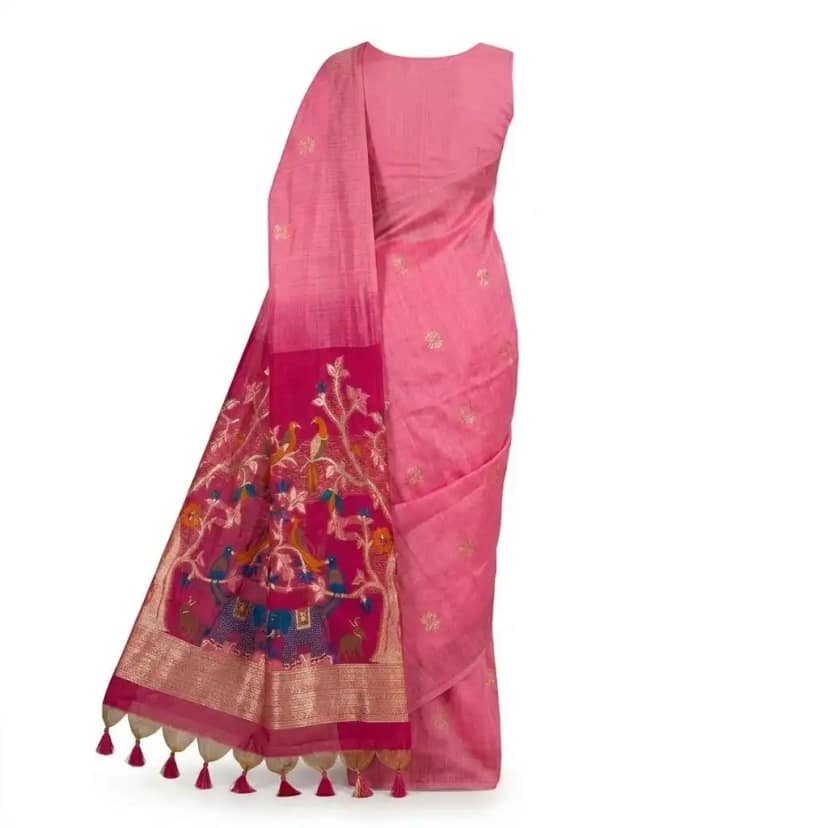Bright Pink Sambalpuri Saree view 2