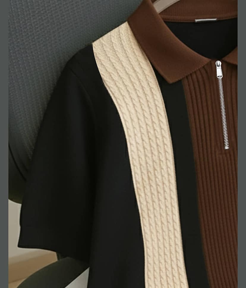 AOOSH Men Cotton Blend Regular Fit Striped Polo T Shirt ( Beige ) view 2