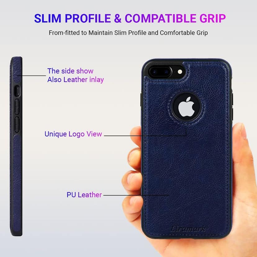 LIRAMARK PU Leather Flexible Back Cover Case Designed for iPhone 7 Plus / 8 Plus view 3