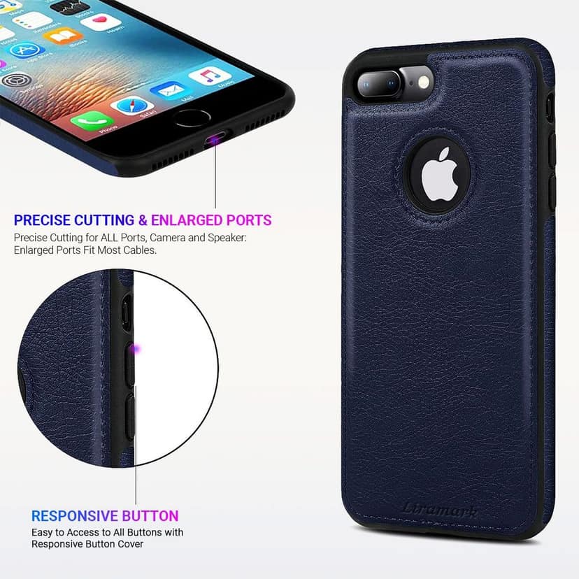 LIRAMARK PU Leather Flexible Back Cover Case Designed for iPhone 7 Plus / 8 Plus view 4