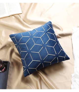 DecoGhar Set of 1 Velvet Embroidered Square Cushion Cover (40X40)cm - Blue