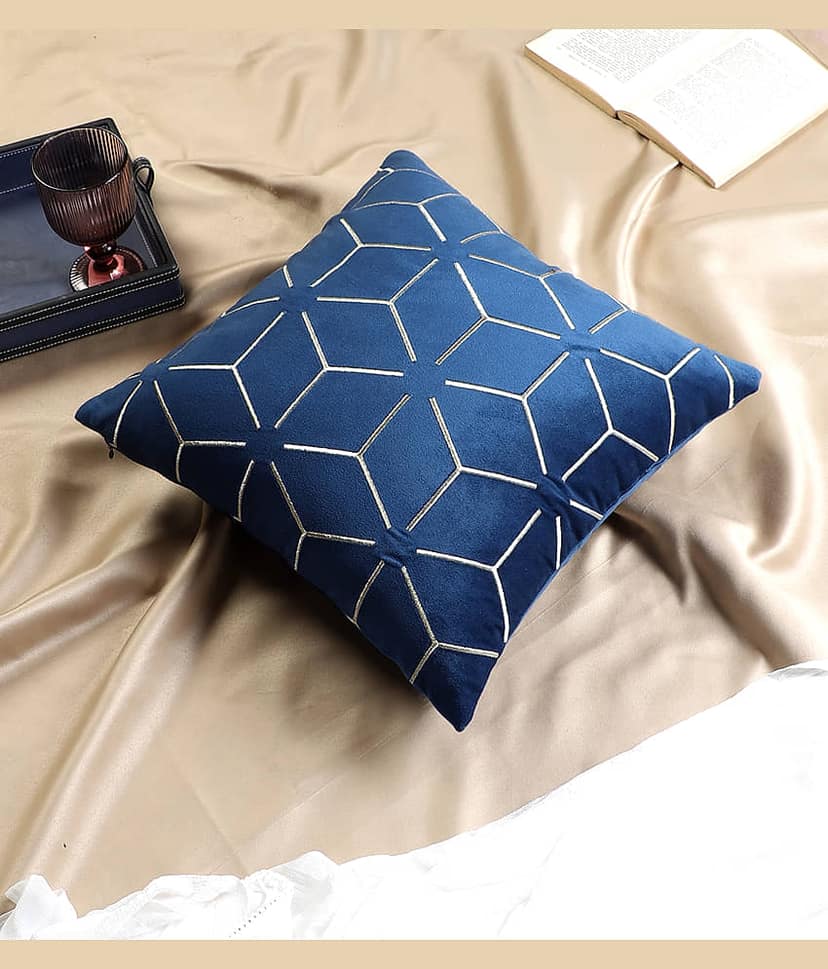 DecoGhar Set of 1 Velvet Embroidered Square Cushion Cover (40X40)cm - Blue view 2