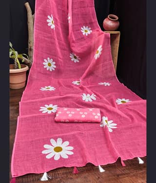 ANAND SAREE Cotton Blend Printed Regular Saree With Unstitched Blouse Piece ( Blue )