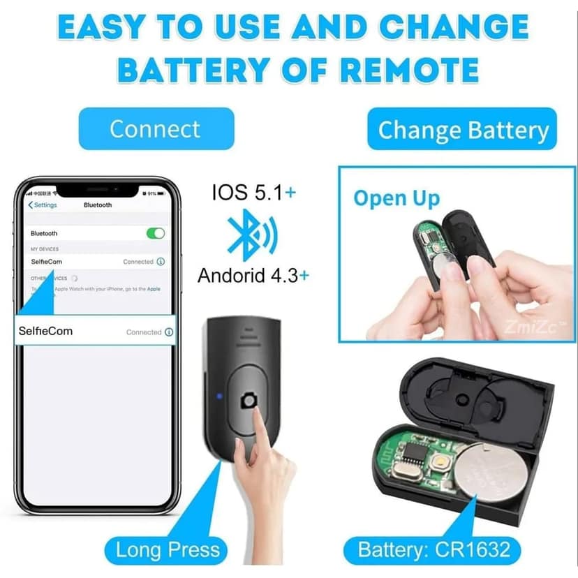 ZmiZc 70cm Extendable Selfie Stick Tripod with Wireless Remote, Compatible with All Smartphones view 10
