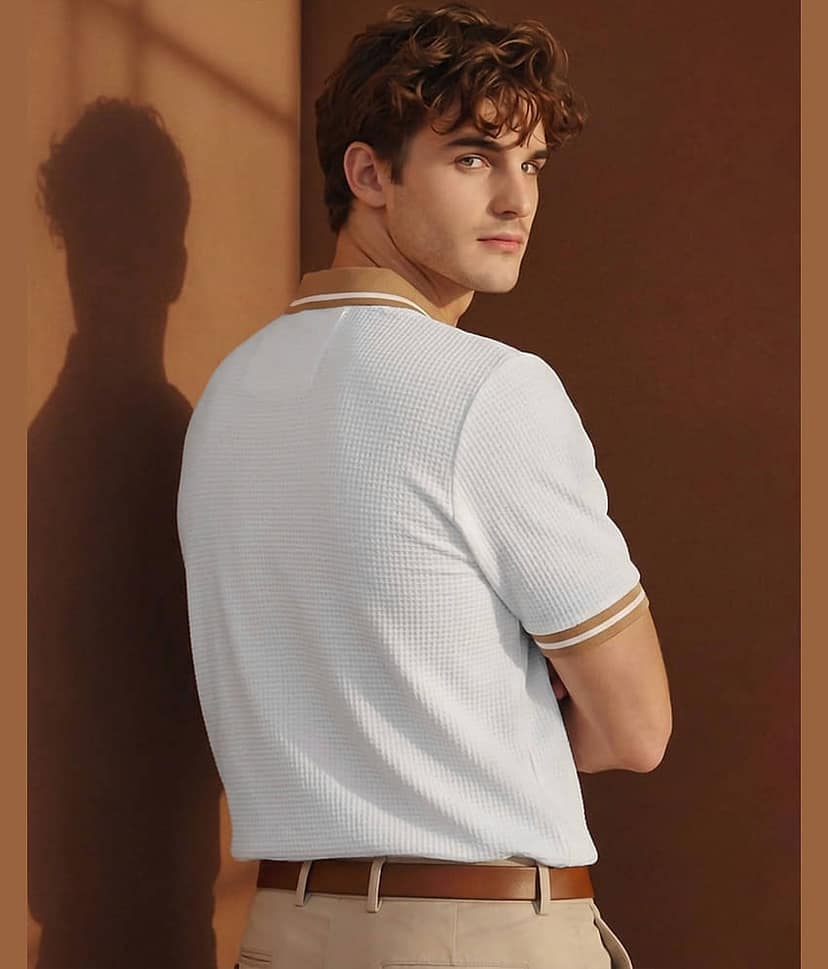 AOOSH Men Cotton Blend Regular Fit Solid Polo T Shirt ( Peach ) view 2