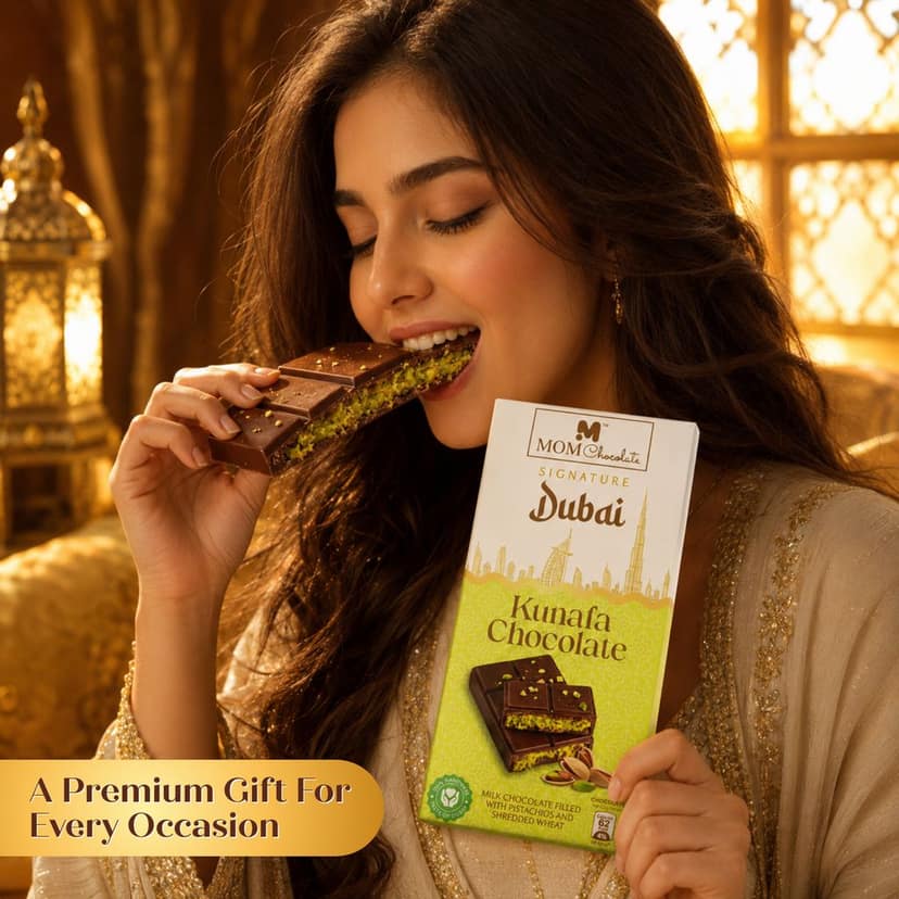 MOM Chocolate | Signature Dubai Kunafa Chocolate | Pistachio & Crispy Kunafa Filled Chocolate Bar | Premium Handmade Chocolate | 100 gm x 1 pack view 5