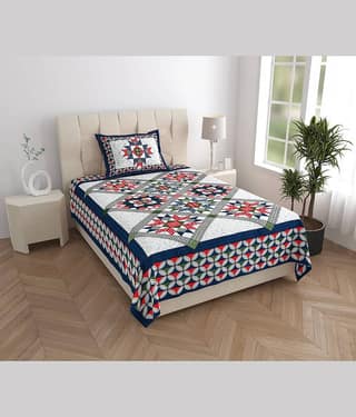 ABHACLOTHO Cotton 1 Single Bedsheet with 1 Pillow Cover ( Navy Blue )