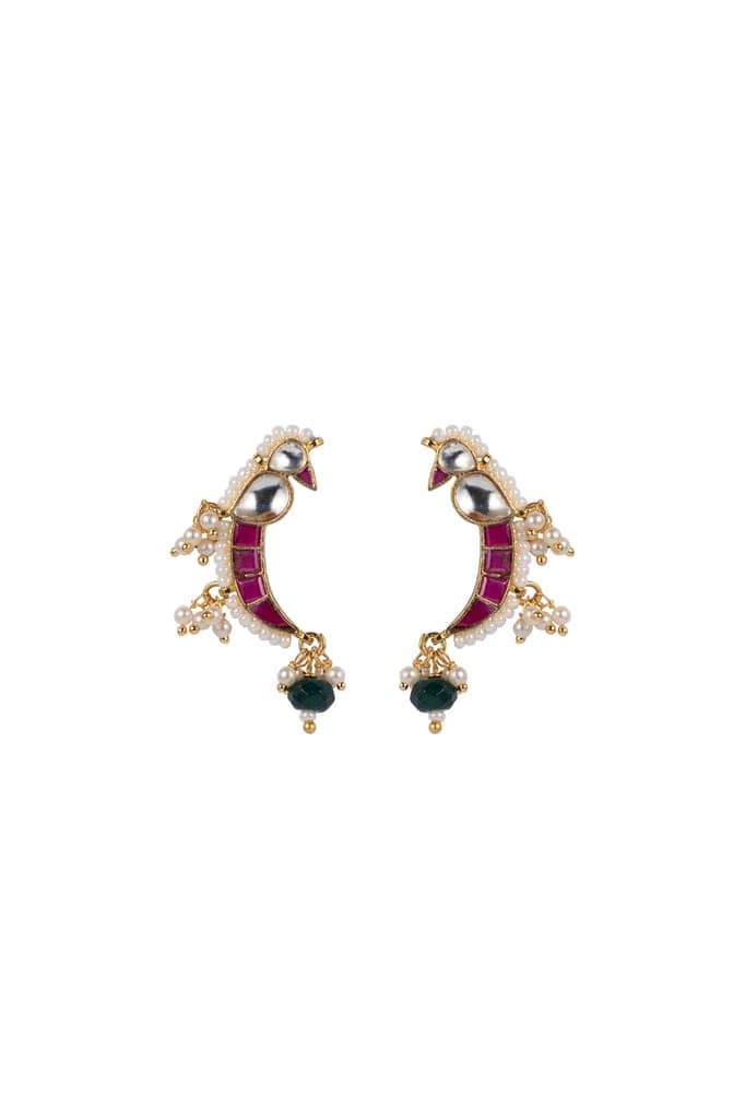 KANUPRIYA MAYNA SHAPED POLKI WITH SEMI-PRECIOUS STONE WITH BASRA MOTI view 2