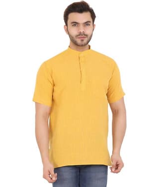 Latest Chikan - Yellow Cotton Men's Shirt Style Kurta ( Pack of 1 )