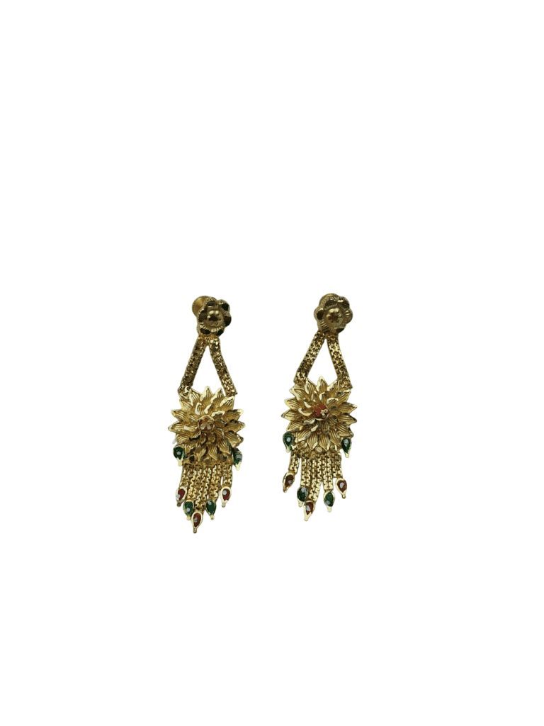 Gold Plated Traditional Long Necklace Set with Earrings for Women view 2