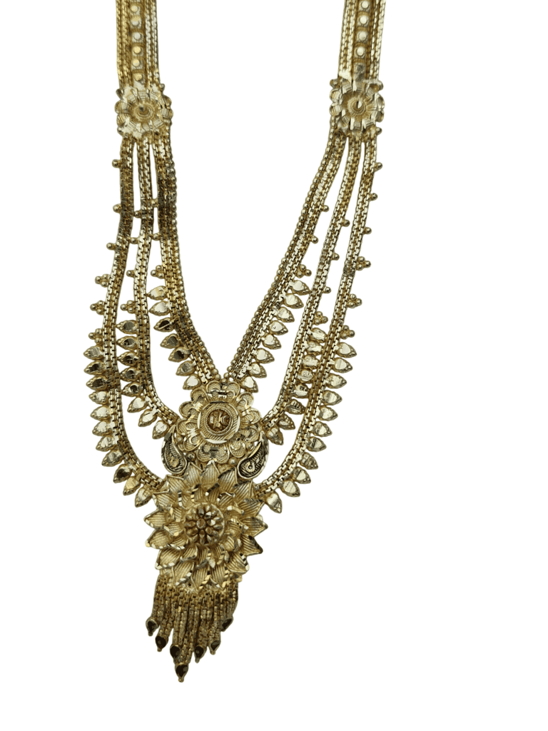 Gold Plated Traditional Long Necklace Set with Earrings for Women view 3