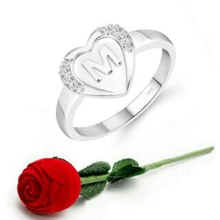 VFJ cz alloy Rhodium plated Valentine collection Initial"M"Letter in heart ring