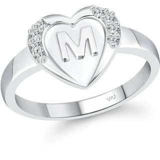 VFJ cz alloy Rhodium plated Valentine collection Initial"M"Letter in heart ring view 2