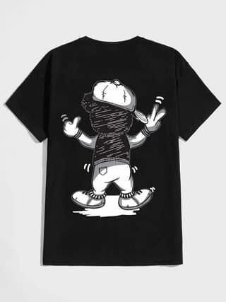 SCOTT FINCHER Men's Black T-Shirt with Cartoon Character Graphic Print : AA(HSR)BLACK_34