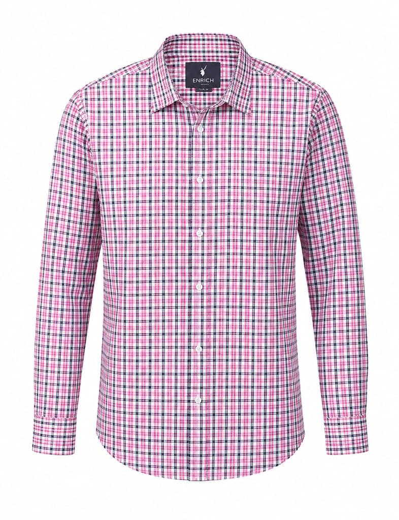 Enrich Fashion Factory Men's Pink & Navy Micro Check Casual Shirt view 2