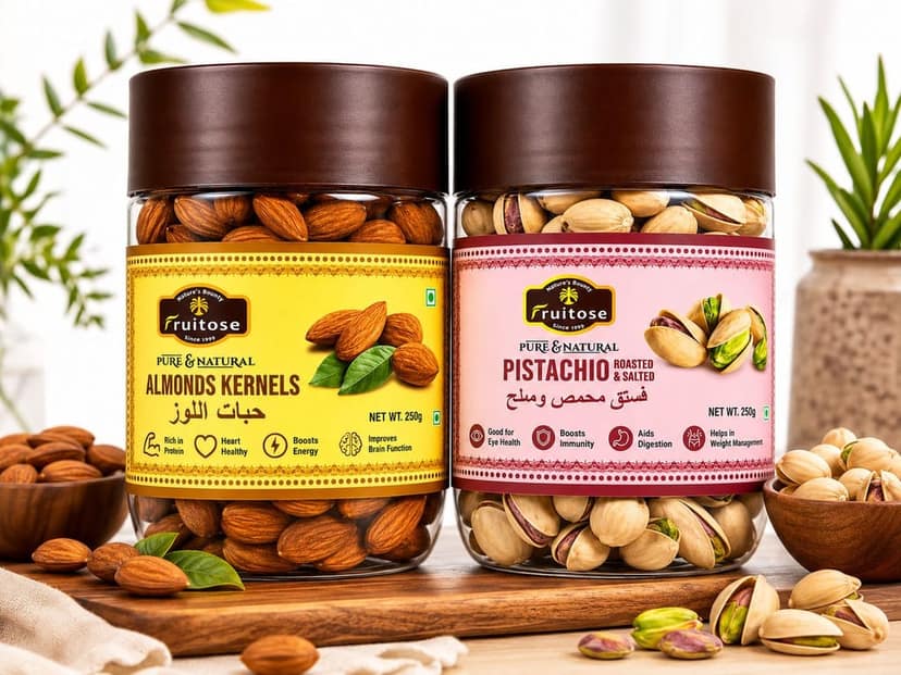 Fruitose Almonds Kernels & Roasted Pistachios Combo Pack (250g each) view 2