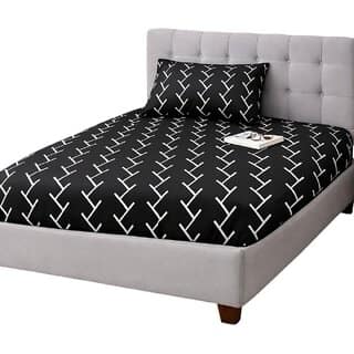 Modern Geometric Black Single Fitted Bed Sheet with Pillowcase
