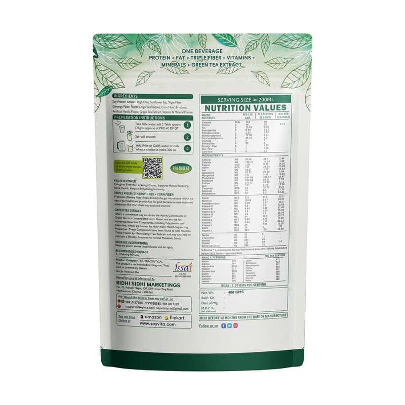 Soyvita - Pro 40 DF GT, High Protein, Triple Prebiotic Fiber Combination, No Sugar, Green Tea Extract, Low Electrolyte view 2