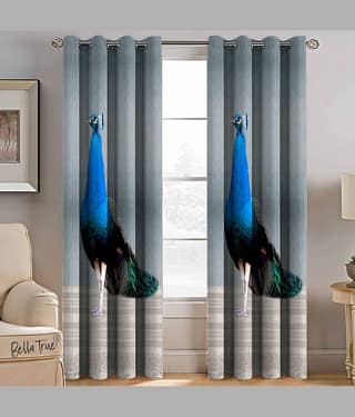 BELLA TRUE Set of 2 Window SemiTransparent Eyelet Polyester Multi Color Curtains ( 152 x 113 cm )