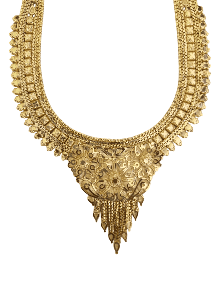 Indian Traditional Gold Plated Temple Haram Necklace Set With Earrings For Women view 3