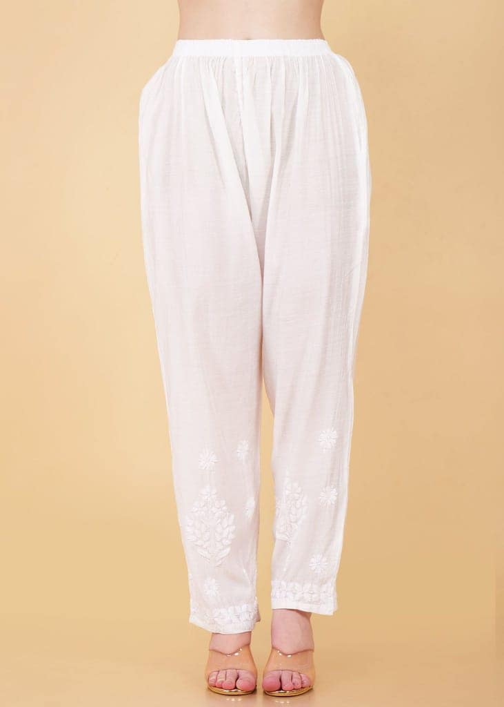 Hand Embroidered Chkankari Silk Pant view 2