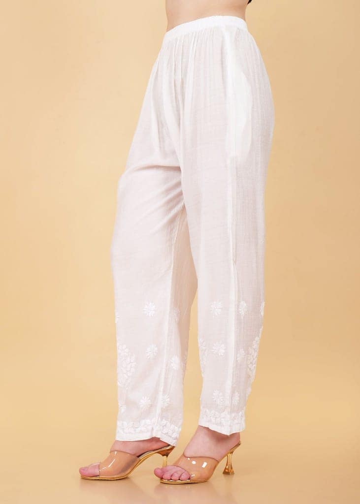 Hand Embroidered Chkankari Silk Pant view 3