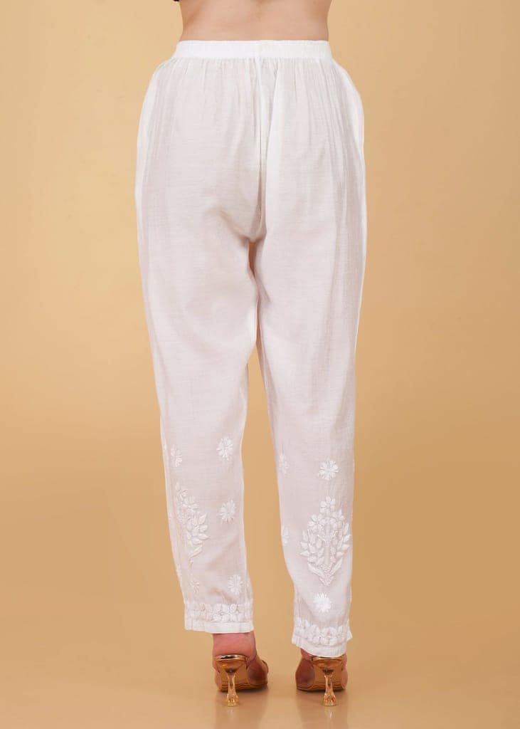 Hand Embroidered Chkankari Silk Pant view 4