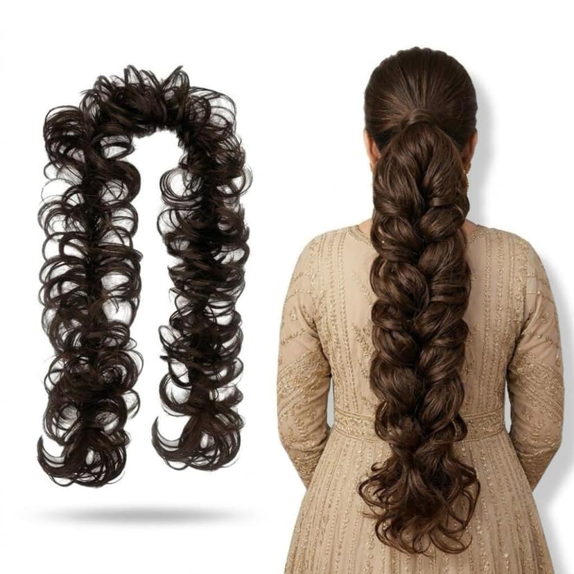 Messy Hair Frill Extension for Women & Girls - Premium Braid Ponytail Hair Accessories (Black)