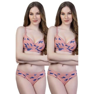 Pack of 2 Floral Print Cotton Bra Panty Set | Women�s Padded Lingerie