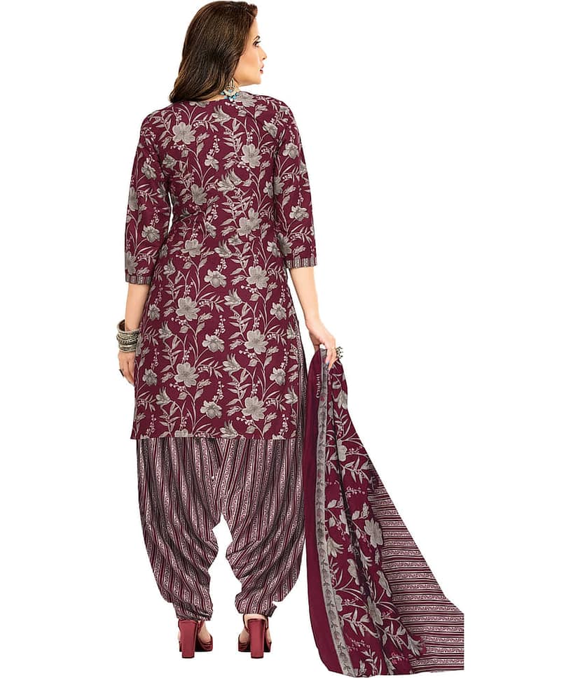 shree jeenmata collection Women Cotton Printed Straight Kurti With Patiala Salwar ( Purple ) view 2