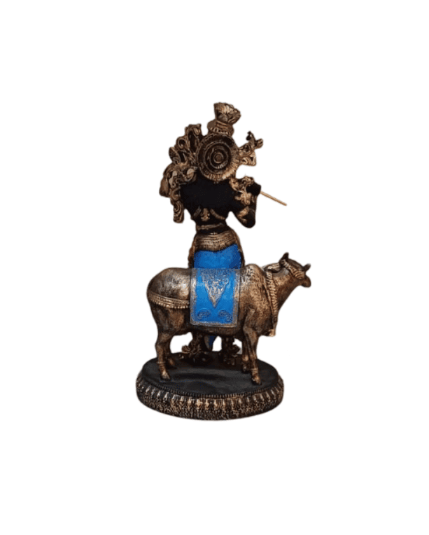 Krishna Statue Playing Flute with Cow | Hindu God | Home Decor view 2