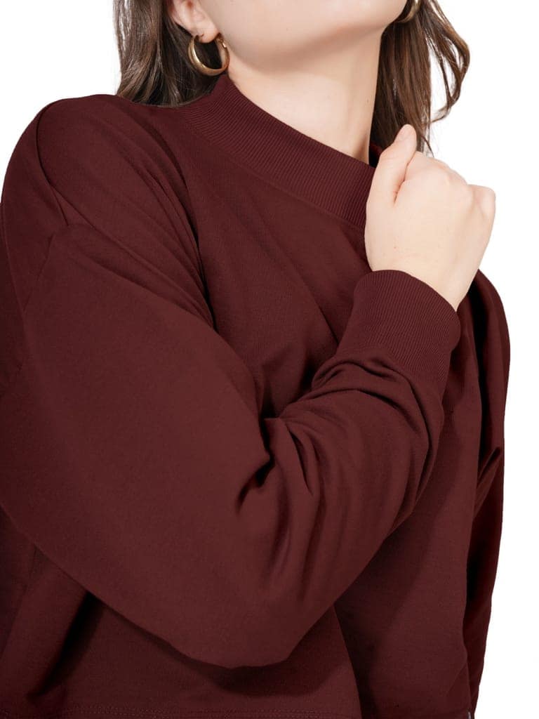 Women Full Sleeve Solid Sweatshirt (Wine) view 4