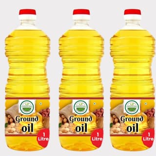 Pure Groundnut Oil 3 ltr - Pack of (3 × 1 Ltr) by Vishwakarma – Healthy Cooking, Made by Farmers