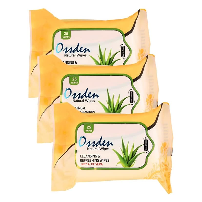 Ossden Cleansing And Refreshing Wipes With Aloe Vera Natural Wipes 25 Per Wipes (Pack of 3) 75 Wipes