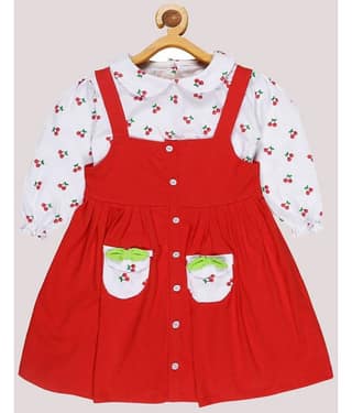 Babeezworld Cotton Dungarees For Girls ( Pack of 1 , Red )