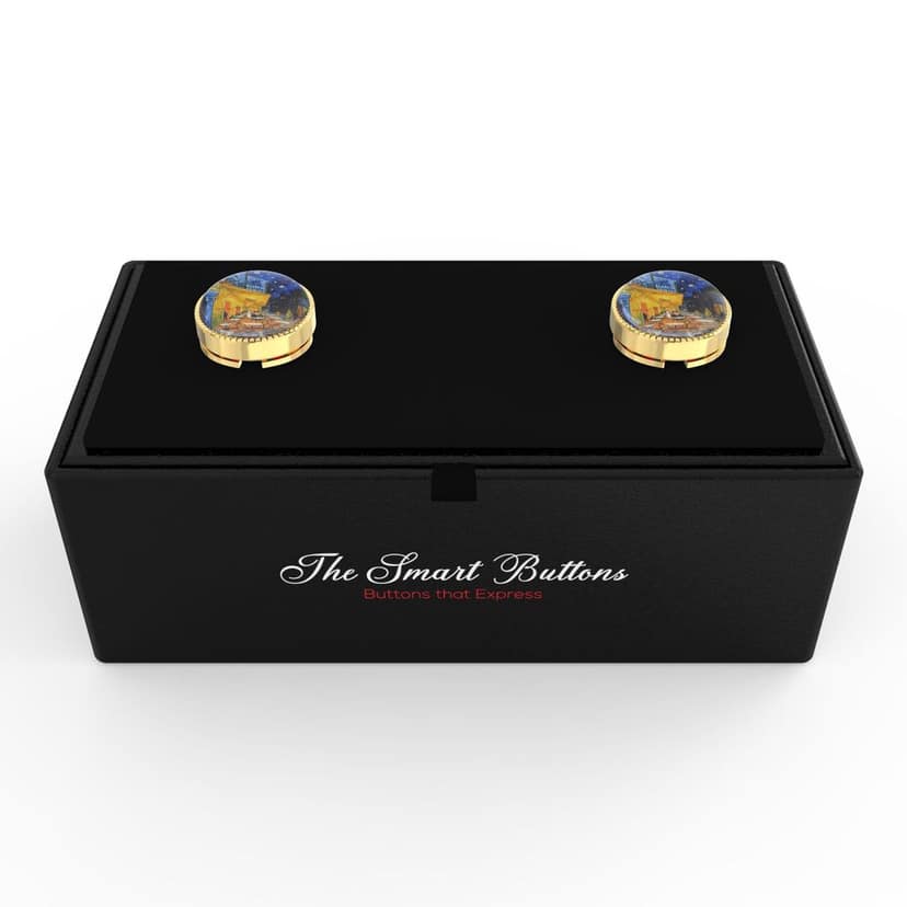 The Smart Buttons - Shirt Button Cover Cufflinks for Men - Cafe Terrace at Night Inspired by Vincent van Gogh view 9