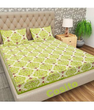 Cosito Cotton 1 Double Bedsheet with 2 Pillow Covers ( Light Green )