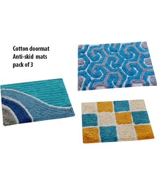 Aazeem Antiskid Cotton Door Mat ( 60 X 40 cm ) Set of 3 Black