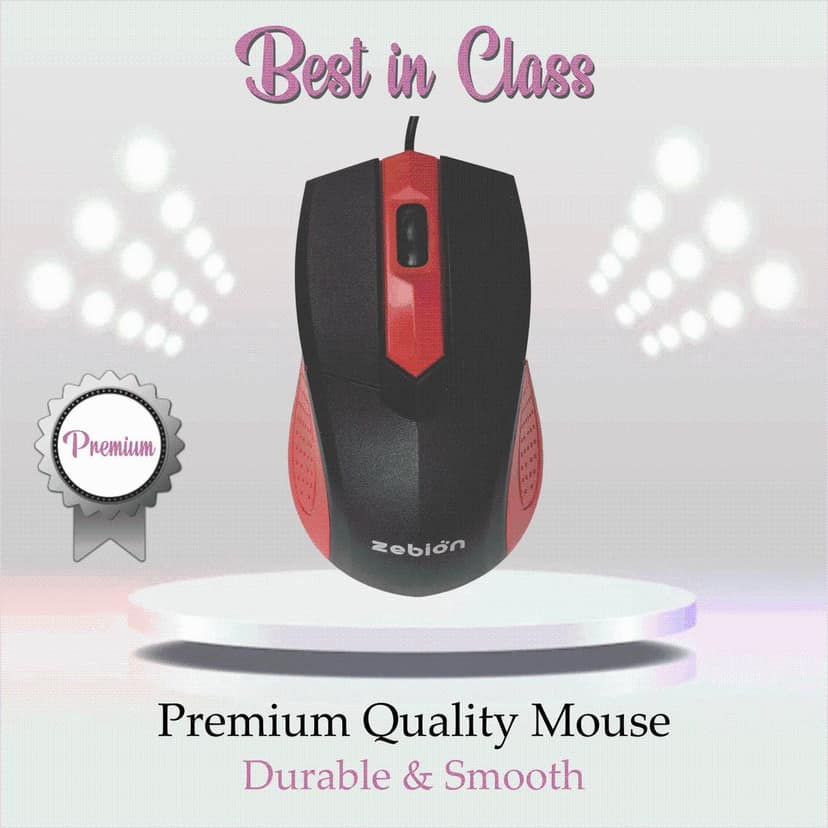Zebion SWAG Wired Mouse USB 3.0 - Black & Red view 3