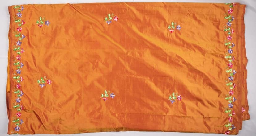 Embroidered Burnt Orange Dupioni Silk Fabric By the Yard view 4