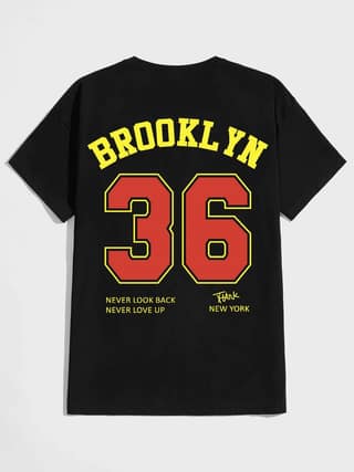 SCOTT FINCHER Men's Casual Short Sleeve T-Shirt with "Brooklyn 36 Never Look Back Never Love Up" Print in Red and Yellow : AA(HSR)BLACK_21