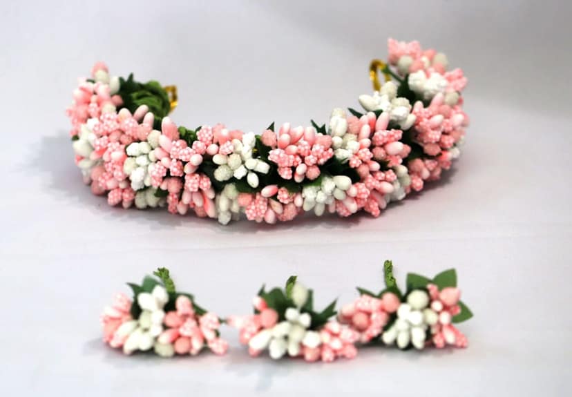 SHG Fashion Art Handmade Peach Color Artificial Veni Flowers with 3 Pins | Floral Wedding Bridesmaid Hair Jewellery (Peach with White) view 2