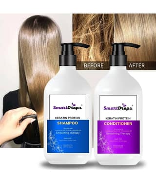 Keratin Smooth Conditioner And Shampoo For Soft & Silky Hair, Instant Anti Frizz Damage Repair