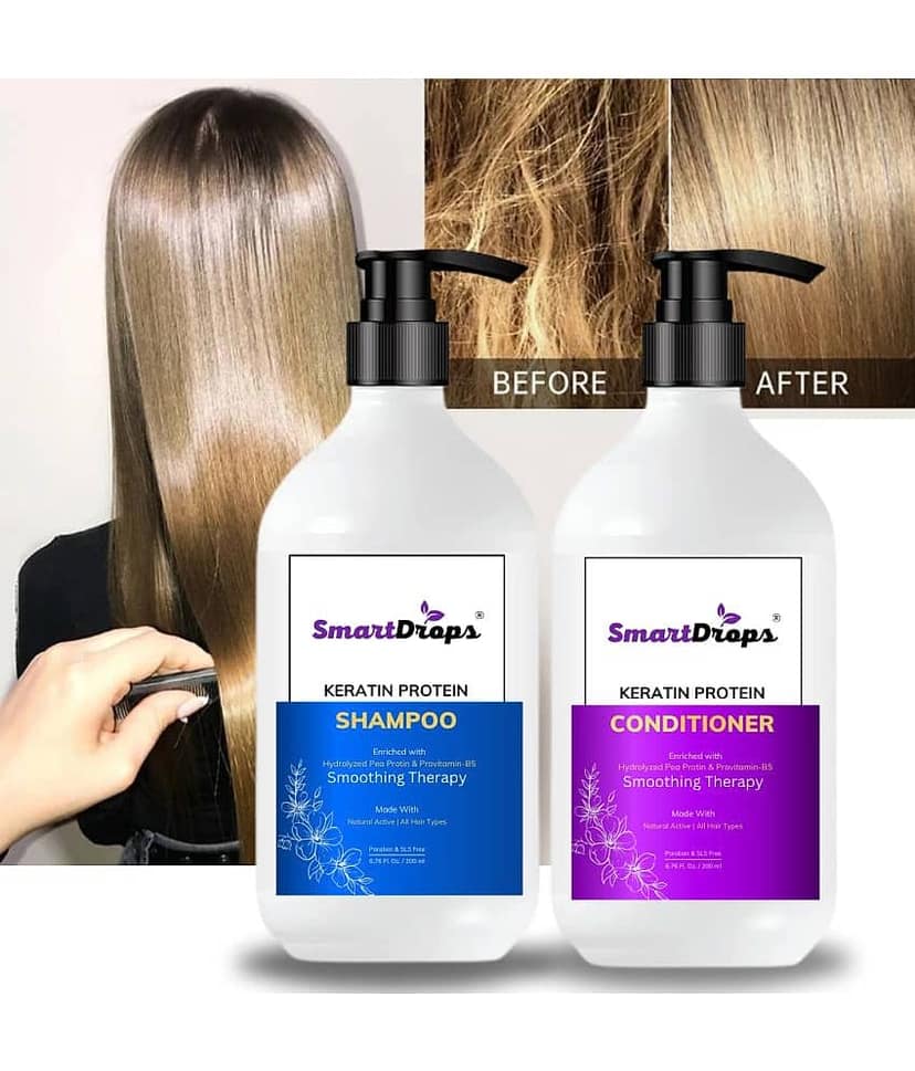 Keratin Smooth Conditioner And Shampoo For Soft & Silky Hair, Instant Anti Frizz Damage Repair