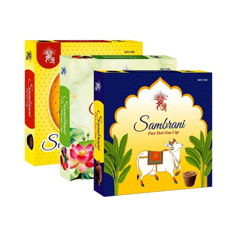Shri Shri Ji Flam The Aromatic Peace (Sambrani Cup � 5 in 1 Cup, Havan Cup, Pure Desi Gau Cup) for Pooja & Meditation � Natural Fragrance & Eco-Friendly Dhoop � Pack of 3