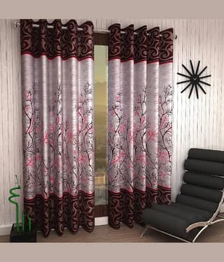 Home Sizzler Set of 2 Window Eyelet Curtains Printed Multi Color