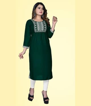 haya fashion - Green Rayon Women's Straight Kurti ( Pack of 1 )