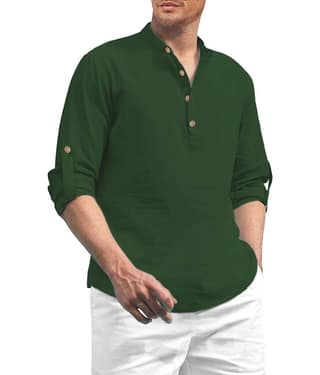 UNI VIBE Dark Green Cotton Men's Shirt Style Kurta ( Pack of 1 )