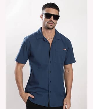 Bene Kleed Cotton Blend Regular Fit Solids Half Sleeves Men's Casual Shirt - Blue ( Pack of 1 )