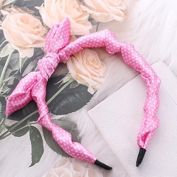 Li'l Diva Minnie Mouse Pink And White Polka Dot Headband With Chiffon Bow for Girls 3 Years And Above view 2